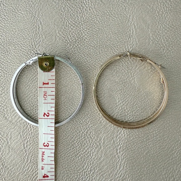 Vintage Look Gold and Silver Classic Hoop Earrings -set of 2 - Picture 5 of 6